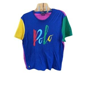 Polo Ralph Lauren T Shirt Custom Slim Fit L Paint Spellout Colorblock Cotton